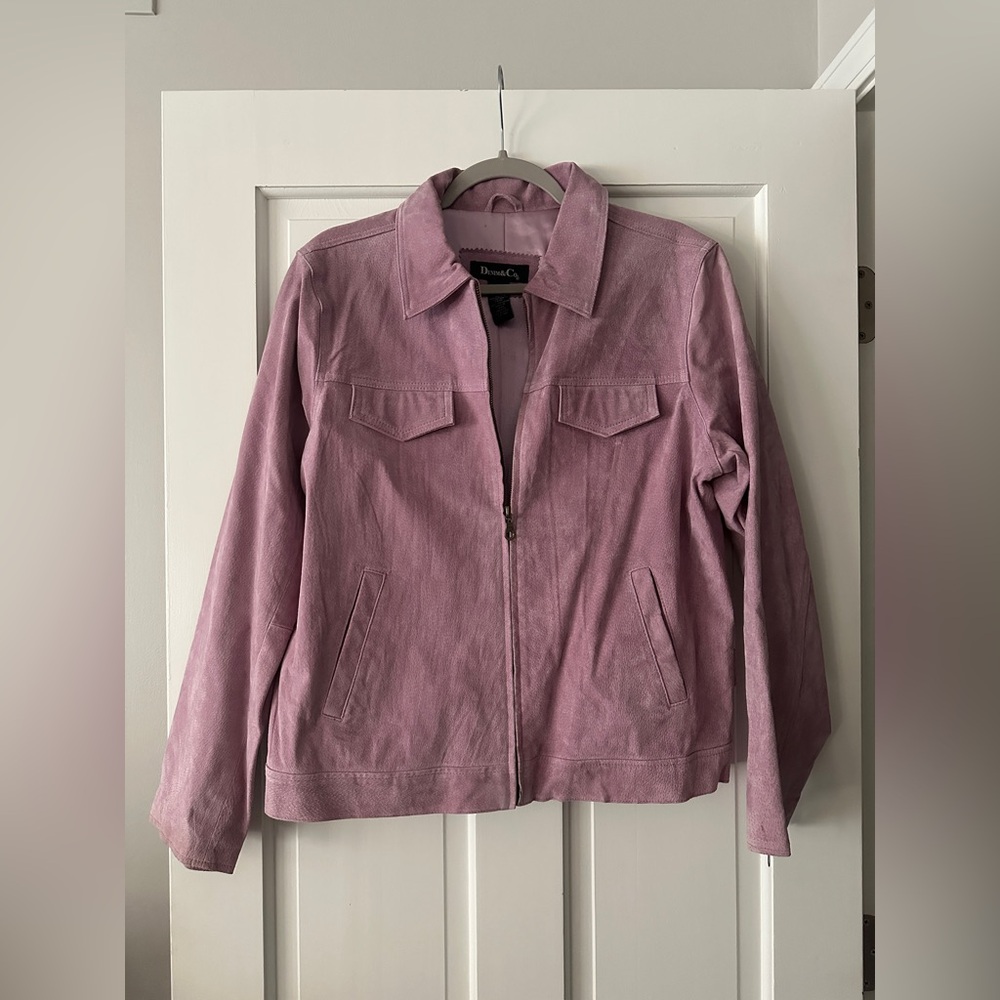 Denim & Co 100% Genuine Leather Lilac Long Sleeve Zip Up Jacket With Pockets